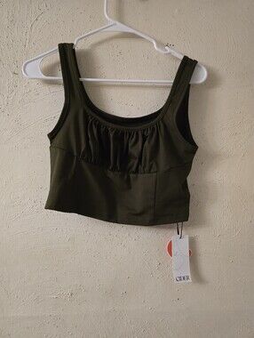 Cider Dark Olive Scoop-Neck Cropped Tank